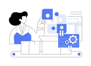 Al-Power Özelleştirme soyut konsept vektör çizimi. Özelleştirilmiş ürünlerin yapay zeka tasarım ve üretim süreçleri kullanılarak üretilmesi. AI Teknoloji. soyut metafor.