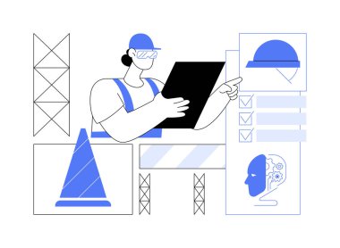 AI destekli iş gücü güvenliği soyut konsept vektör çizimi. Üretim. İş yerindeki potansiyel riskleri tahmin etmek ve azaltmak. Çalışan koruması. AI Teknoloji. soyut metafor.