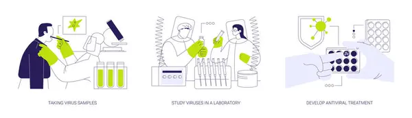 Virologi Abstrakt Koncept Vektor Illustration Sæt Tager Virusprøver Læge Undersøgelse – Stock-vektor