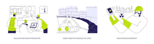 放射性流出抽象概念ベクトル図セット 放射線帯のロボット 放射線レベルの測定 生態系の汚染抽象的な隠喩を使用して 原子力メルトダウン防止 ストックイラスト