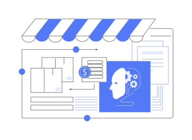 AI destekli Dönüş ve Soyut konsept vektör illüstrasyonunun iadesi. E-ticaret. Otomatik dönüş ve geri ödeme işlemi. Al Technology ile online alışveriş. soyut metafor.