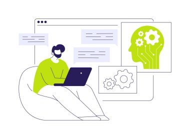 Geliştirilmiş Chatbot Etkileşimleri soyut konsept vektör çizimi. Müşteri Hizmetleri. Doğal dil anlayışı, bağlam farkındalığı, iletişim. AI Teknoloji. soyut metafor.