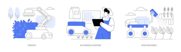 Zastosowanie Robotów Rolnictwie Odizolowane Ilustracje Wektor Kreskówek Zestaw Automatyczny Trymer — Wektor stockowy