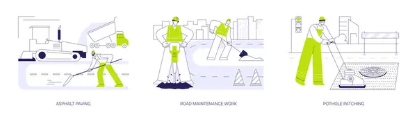 Road Maintenance Repair Abstract Concept Vector Illustration Set Asphalt Paving — Stock Vector