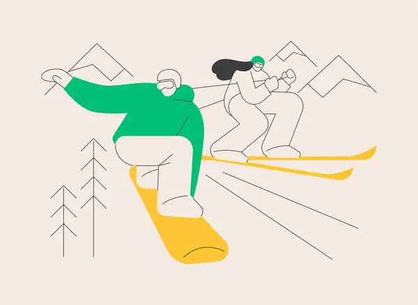 冬季极限运动的抽象概念矢量说明 冬季极限运动比赛 滑雪和雪板设备店 山地度假胜地 户外活动 亲骑手抽象比喻 图库插图