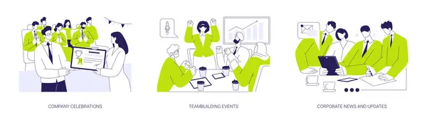 Corporate Events Abstraktes Konzept Vektor Illustration Set Firmenfeiern Teambuilding Veranstaltungen lizenzfreie Stockvektoren