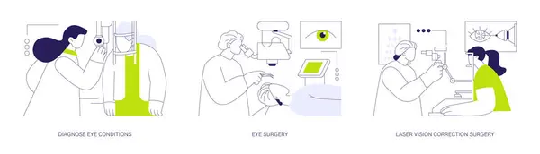 Набор Абстрактных Векторных Иллюстраций Офтальмологии Диагностика Глазных Заболеваний Хирургия Глаз Векторная Графика