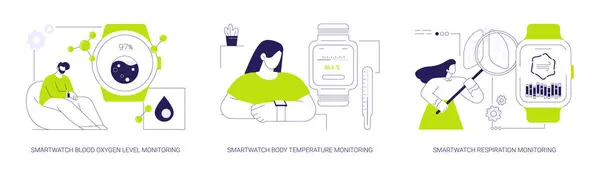 Smartwatch Sağlık Teknolojileri Soyut Konsept Vektör Çizimi Seti Smartwatch Kan Stok Illüstrasyon