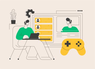 E-spor oyunu soyut konsept vektör illüstrasyonu yayınlıyor. Esport canlı oyun şovu, çevrimiçi yayın işi, rekabetçi oyun kaydının çözümleri, küresel eğlence soyut metaforu.