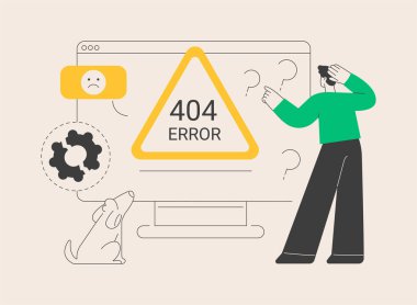 404 soyut konsept vektör çizimi hatası. Hata web sayfası, 404 şablon, tarayıcı indirme hatası, sayfa bulunamadı, sunucu isteği, erişilemez, web sitesi iletişim problemi soyut metaforu.