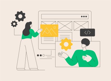 Web sitesi soyut konsept vektör çizimi şablonu. İniş sayfası html şablonu, site inşa hizmeti, ticari ve kişisel kullanım, web inşa platformu, tasarım teması soyut metafor.