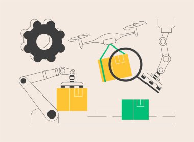 İşçi ikamesi soyut konsept vektör çizimi. Otomatik süreç, insana karşı robot, robotik işgücü kontrolü, makineler tarafından yapılan işlemler, ekonomik verimlilik soyut metafor.