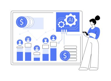 Satış için AI-Lead Puanı Takımları soyut konsept vektör çizimi. Satışlar. İpuçlarını değerlendir ve önceliklerini belirle, daha yüksek dönüştürme potansiyeli olan ipuçlarına odaklan. AI Teknoloji. soyut metafor.