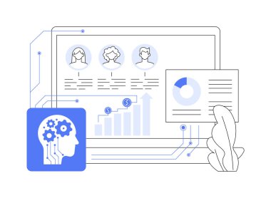 Al-Personelleştirilmiş Satış, soyut konsept vektör illüstrasyonuna yaklaşır. Satışlar. AI tanımlı müşteri tercihleri ve davranışlarına göre satış yaklaşımlarını özelleştirin. AI Teknoloji. soyut metafor.