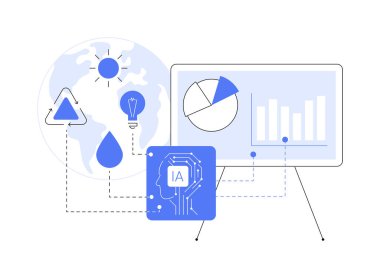 Al-Power Kaynak Yönetimi soyut konsept vektör illüstrasyonu. Çevre Yönetimi. Su ve enerji tüketimini, yapay zeka kaynaklı tahminleri ve otomasyonu optimize edin. soyut metafor.