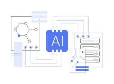 AI-Etkinleştirilmiş Çapraz Disiplin İşbirliği soyut konsept vektör çizimi. Araştırma ve Geliştirme. Uzmanları ortak ilgi ve projeye bağlamak. AI Teknoloji. soyut metafor.