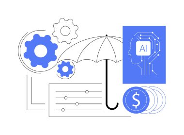Yapılandırılmış Yeniden Sigorta Stratejileri soyut konsept vektör çizimi. Sigortacılık. Açığa çıkma riskini en aza indirgemek ve karı en üst düzeye çıkarmak için yeniden sigorta kararlarını optimize edin. AI Teknoloji. soyut metafor.