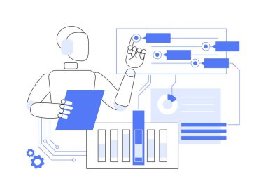 AI-Power Risk Modelleme soyut konsept vektör çizimi. Sigortacılık. Risk modelleri geliştirme, AI Teknoloji analizi ile değişen pazar koşullarına adapte olma. soyut metafor.