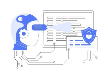 Geliştirilmiş Tehdit Tespiti soyut konsept vektör çizimi. Siber güvenlik. Gerçek zamanlı koruma için yapay zeka algoritmalarıyla siber tehditleri tanımla. AI Teknoloji. soyut metafor.