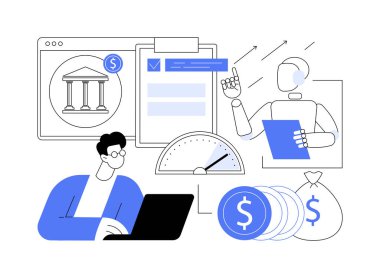 Geliştirilmiş Kredi Puanı Soyut konsept vektör çizimi. Kişisel Finans. Yapay zeka tavsiyeleri ve sorumlu mali davranışlarla kredi puanını yükselt. AI Teknoloji. soyut metafor.