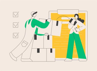 Galeri soyut konsept vektör çizimi. Yetkili satıcı, resmi mal dağıtımı, bölgesel bayilik, satış izni, perakende işi, satış temsilcisi soyut metafor.