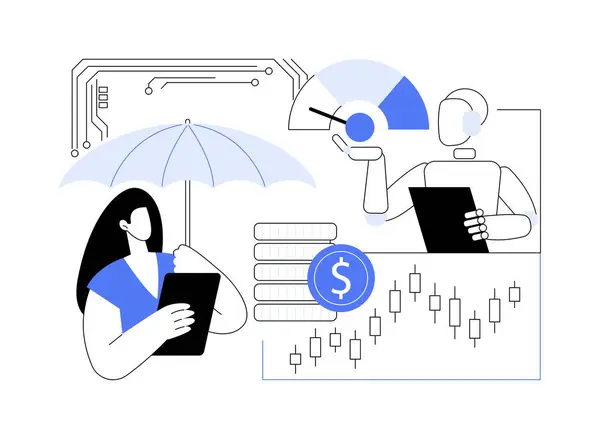 stock vector AI-Analyzed Investment Risks abstract concept vector illustration. Personal Finance. Assess investment risks using AI for a balanced portfolio. AI Technology. abstract metaphor.