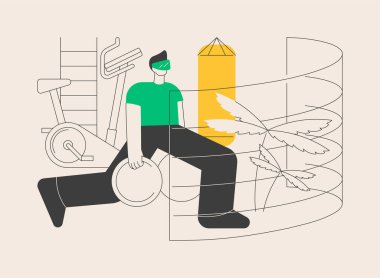 VR fitness jimnastik salonu soyut konsept vektör çizimi. Sanal gerçeklik eğitim sistemi, yeni fitness teknolojisi, egzersizin keyfini çıkarın, forma girmek için yeni bir yol, soyut metafor deneyimi.