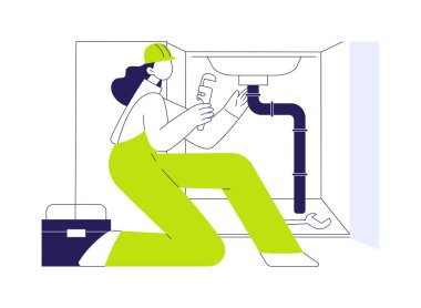 Tesisat hizmeti soyut konsept vektör çizimi. Üniformalı bir tesisatçı. Lavabo ve boruları tamir ediyor. Küf hastalığı, özel bakım hizmetleri, lağım yenileme işlemleri, soyut metafor..