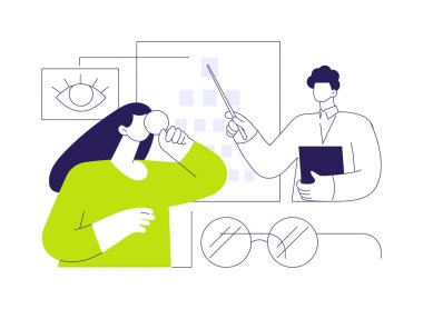 Vizyon taraması soyut konsept vektör çizimi. Profesyonel göz doktorunun resepsiyonundaki kadın, tıp sektörü, göz muayenesi, tanı koy, soyut metafor taraması..