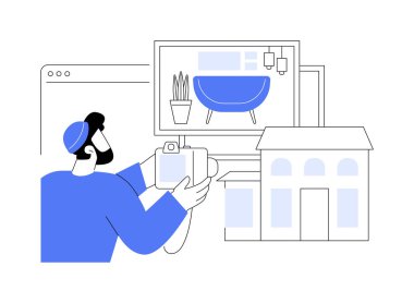 Gayrimenkul fotoğrafçısı karikatür vektör çizimlerini izole etti. Profesyonel fotoğrafçı gayrimenkul, kamera, satılık ev hazırlama, küçük işletme vektör karikatürü fotoğrafları çeker..