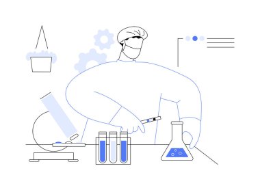 Uyuşturucu testi soyut konsept vektör çizimi. Laboratuvar çalışanları uyuşturucu testi, ilaç endüstrisi, ilaç pazarı, laboratuvar soyut metaforunda sıvı örnekleriyle ilgilenir..