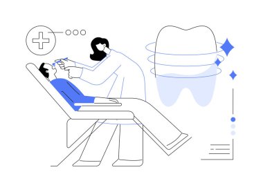 Profesyonel ağız hijyeni soyut konsept vektör çizimi. Stomatolog hastaların dişlerini, ağız sağlığını, diş temizliğini, tartarı, koruyucu bakım soyut metaforunu temizliyor.