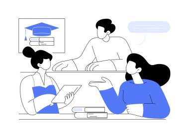 İzole edilmiş karikatür vektör çizimleri yapıyorum. Üniversite tatilinde, kampüs günlük rutininde, gençlerin sosyal süreç vektör karikatürünü paylaşması sırasında konuşan bir grup gülümseyen öğrenci..