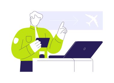 Havaalanı gümrüğü soyut konsept vektör çizimi. Pasaport kontrollü havaalanı çalışanı yolcu kimliği, havayolu ulaşımı, ticari ulaşım, pasaport kontrolü soyut metaforu.
