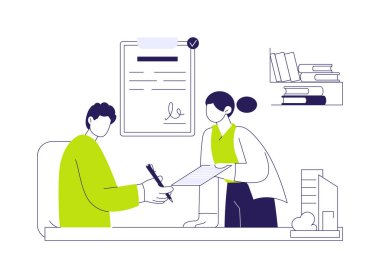 Mimar soyut konsept vektör illüstrasyonuyla sözleşme imzalamak. İnşaat şirketi sahibi profesyonel bir mimarla anlaşmış. Ticari inşaat firması soyut metaforu..