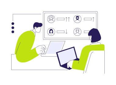 Satış lideri soyut konsept vektör çizimi. Yazılım ve modern teknolojiler, insan kaynakları, kelle avcılığı ajansı kullanan çalışanların satış denetimi, kariyer soyut metaforu takibi.