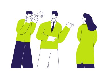 Harassment at a workplace abstract concept vector illustration. Men whisper about their female colleague, bullying at work, human resources, pursue career, disgraceful behavior abstract metaphor. clipart