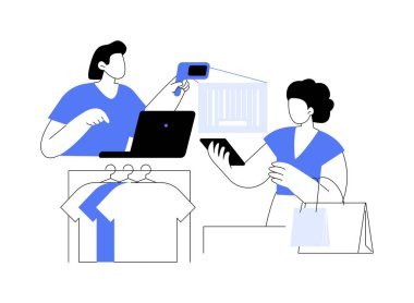 İndirim kodu karikatür vektör çizimleri. Satış elemanı, indirim kodu, müşteri hizmetleri, ticaret mesleği, akıllı perakende, moda butik satışları, alışveriş günü vektör karikatürü..