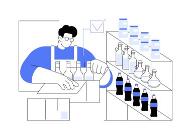 İzole edilmiş karikatür çizimleri ile uğraşan ticari mallar. Market işçisi depodaki malları, ürün gösterimini, perakende satış hizmetlerini, profesyonel depo elemanlarını, çizgi film yapımcılarını yönetir..