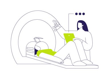 Beyin soyut konsept vektör illüstrasyonunun MR 'ı. Hastanedeki manyetik rezonans görüntülemesi sırasında kafa yaralanması geçiren hasta, beyin MR 'ı, tıbbi muayene soyut metaforu.