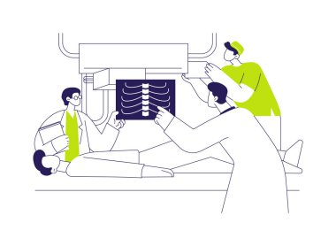 Tanısal radyografi soyut konsept vektör çizimi. Bir grup hastane teknisyeni tanısal radyografi prosedürü, X Ray araştırması, tıbbi muayene ve soyut metaforla ilgilenir..