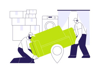 Mobilya soyut konsept vektör çizimi. Tam hizmet nakliyecileri kanepe yerleştirme, teslimat hizmeti, emlak işi, paket taşımacılığı soyut metaforla ilgilenir..