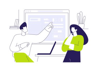 Kullanıcı arayüzü kiti soyut konsept vektör çizimi. UI tasarımcısı uygulama geliştiricisi, bilişim şirketi işi, navigasyon rehberi, kablosuz çerçeve ve soyut metafor prototipi için kullanıcı arayüzü kiti verir.