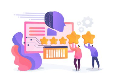 El-Etkinleştirilmiş Ürün veya Hizmet Geliştirme soyut konsept vektör çizimi. Müşteri Hizmetleri. Müşteri geribildirim toplayın, AI Teknoloji ürünleri hakkında veri güdümlü görüşler. soyut metafor.