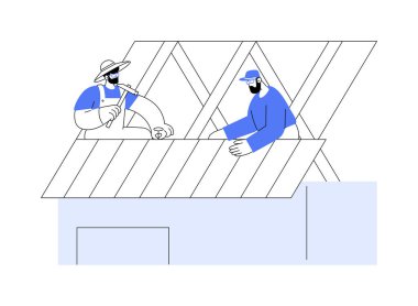 Çatı kaplaması soyut konsept vektör çizimi. Profesyonel müteahhitler, OSB 'li bir çatı, yerleşim alanı inşaatı, özel ev inşa süreci, soyut bir metafor oluşturuyorlar..