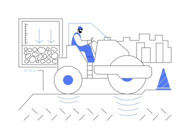 Compacting subgrade abstract concept vector illustration. Repairman on a tractor deals with soil compaction, infrastructure building, road construction, industrial engineering abstract metaphor. clipart