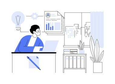 Özgeçmiş yazma hizmeti soyut konsept vektör çizimi. İnsan dizüstü bilgisayar, İnsan Kaynakları Yönetimi, İnsan Kaynakları, askere alma endüstrisi, kafa arama ajansı, personel fikri soyut metaforu kullanarak CV oluşturur.