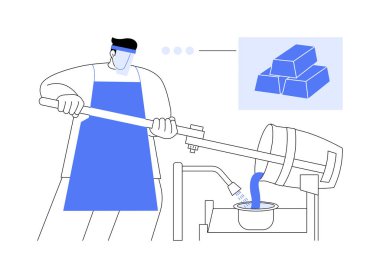 Altın rafinerisi soyut konsept vektör çizimi. Fabrika işçisi sıcak fırında erimiş altın rafinerisi, hammadde endüstrisi, madencilik değerli metaller, soyut mücevher metaforu yapıyor..