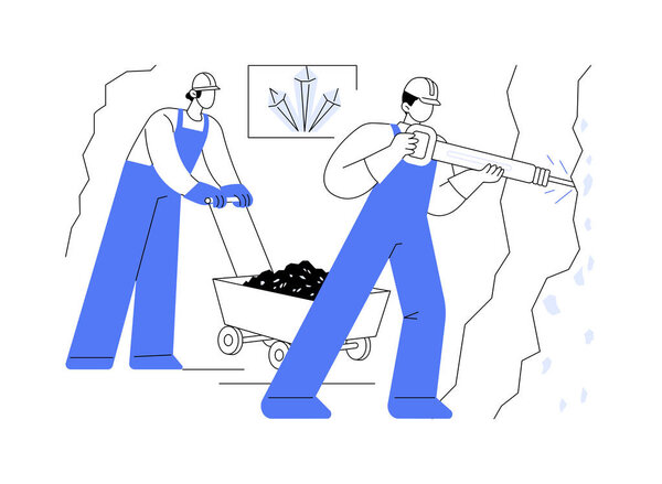 Абстрактная концептуальная векторная иллюстрация подземной добычи золота. Группа профессиональных горняков, открывающих драгоценные металлы через туннели, сырьевую промышленность, абстрактную метафору производства золота.