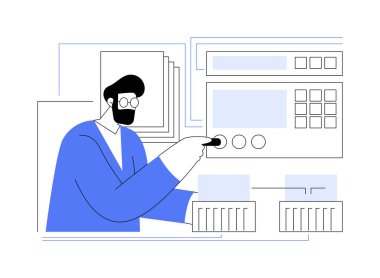 Yeni materyaller bilimsel araştırma soyut konsept vektör çizimi. Malzeme bilimcisi yeni araştırmalar yapıyor, doğal bilim, yenilik yapmak, kimyasal özellikler, soyut metaforu analiz etmek..